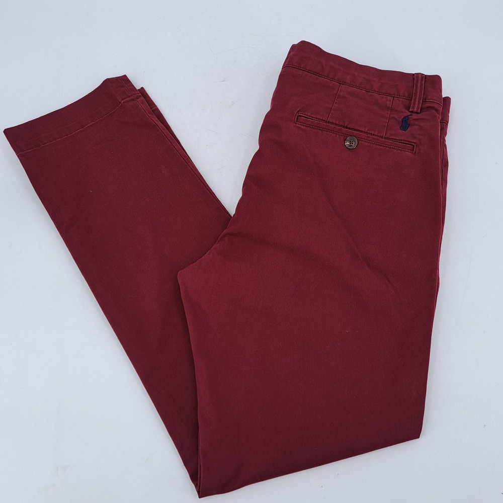 Polo Ralph Lauren Stretch Slim Fit Chinos Mens 34x32 Cotton Burgundy Solid Pant